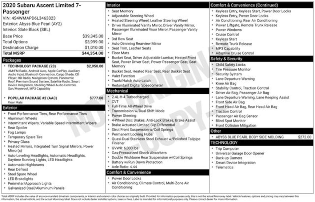 Used 2020 Subaru Ascent Limited SUV