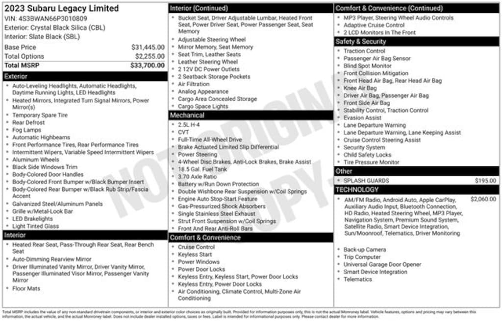 Certified 2023 Subaru Legacy Limited Sedan