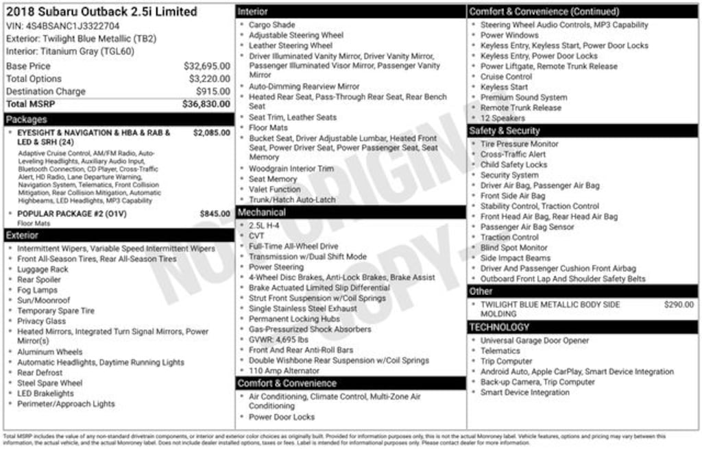 Used 2018 Subaru Outback 2.5i SUV