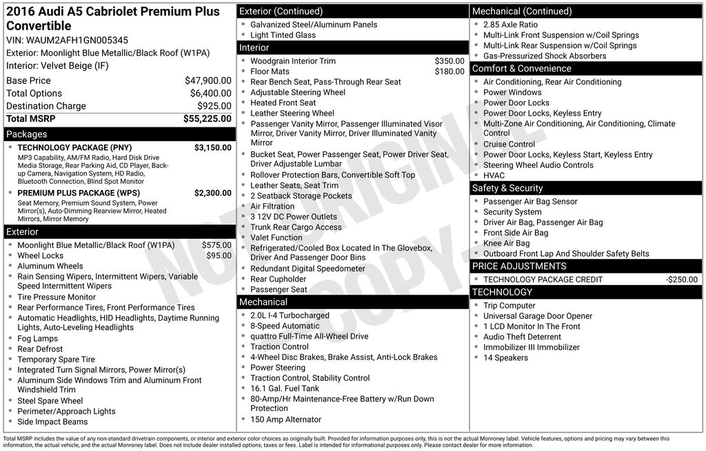 Used 2016 Audi A5 Cabriolet Premium Plus with VIN WAUM2AFH1GN005345 for sale in Lenox, MA