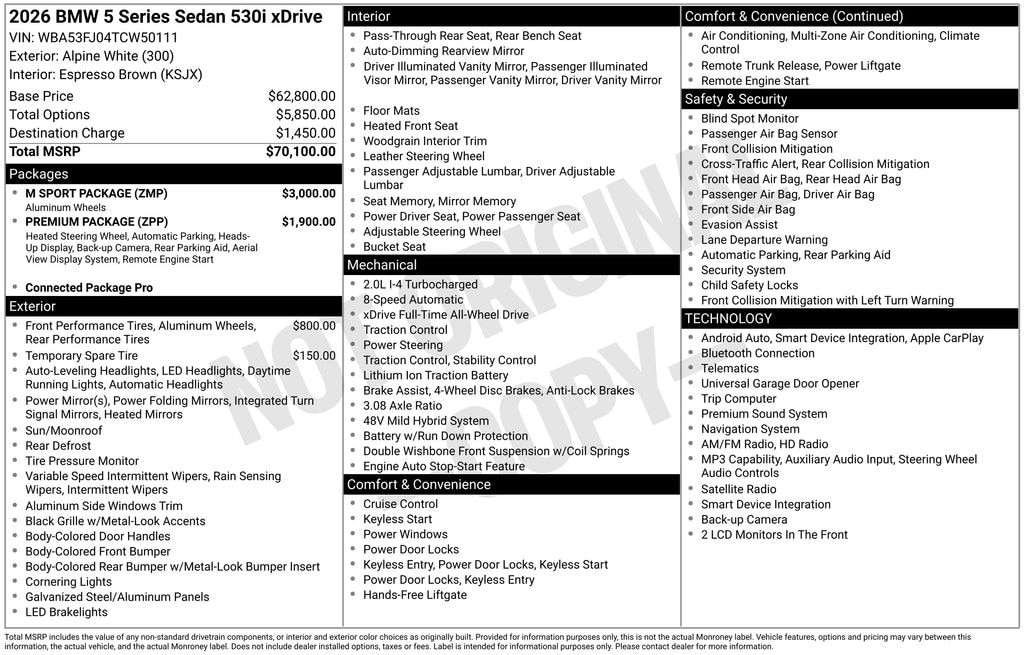 New 2026 BMW 530i xDrive Sedan