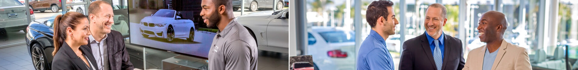 Car Shoppers chatting with a BMW Finance Manager at a BMW dealership