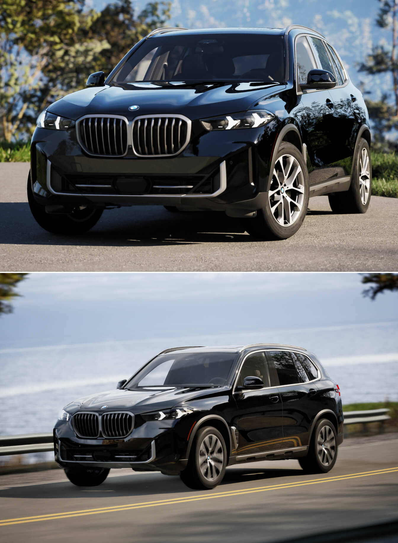 Two exterior images of the 2026 BMW X5 in black