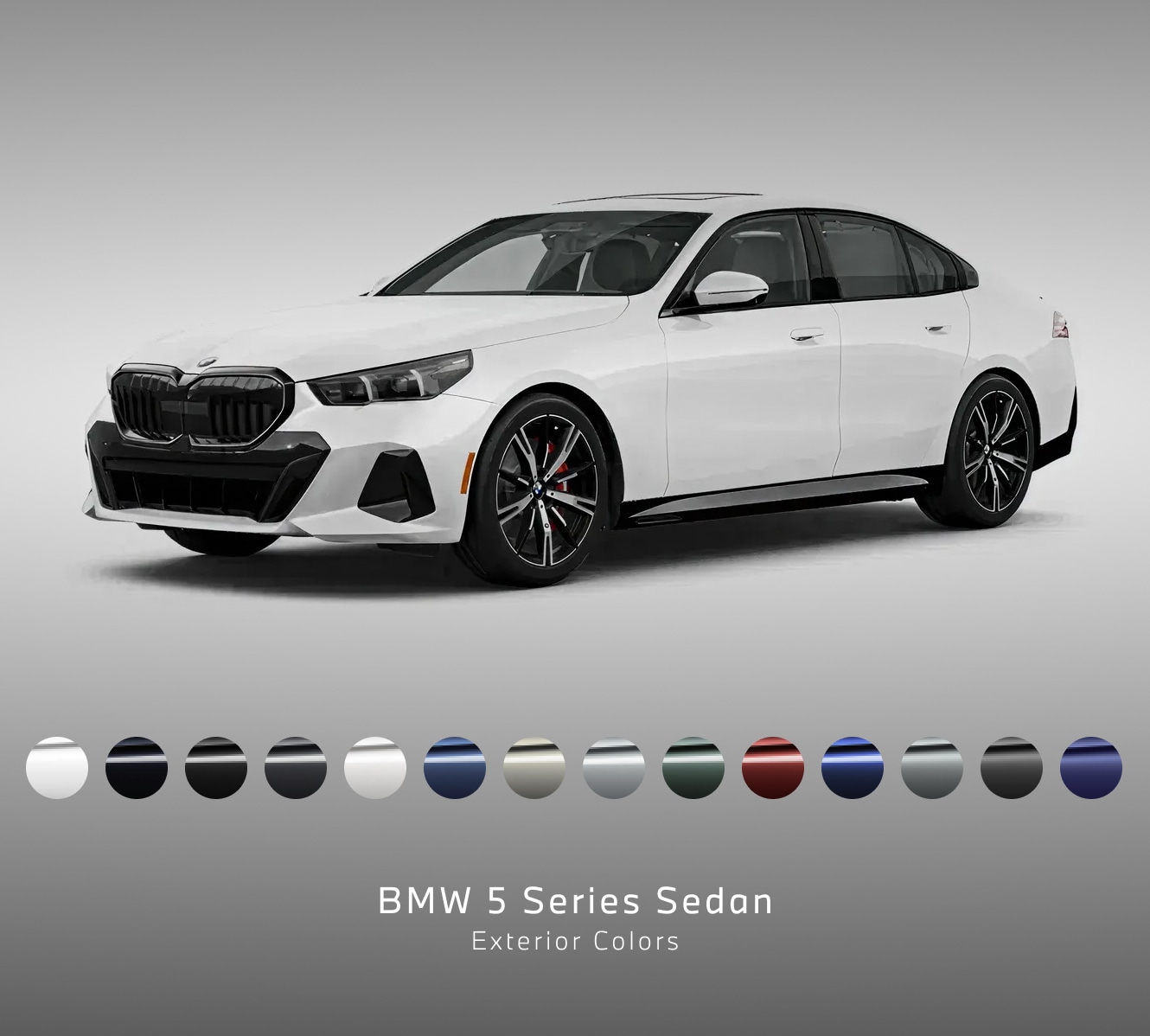 2026 BMW 540i xDrive in Alpine White shown with all 5 Series Exterior Color options