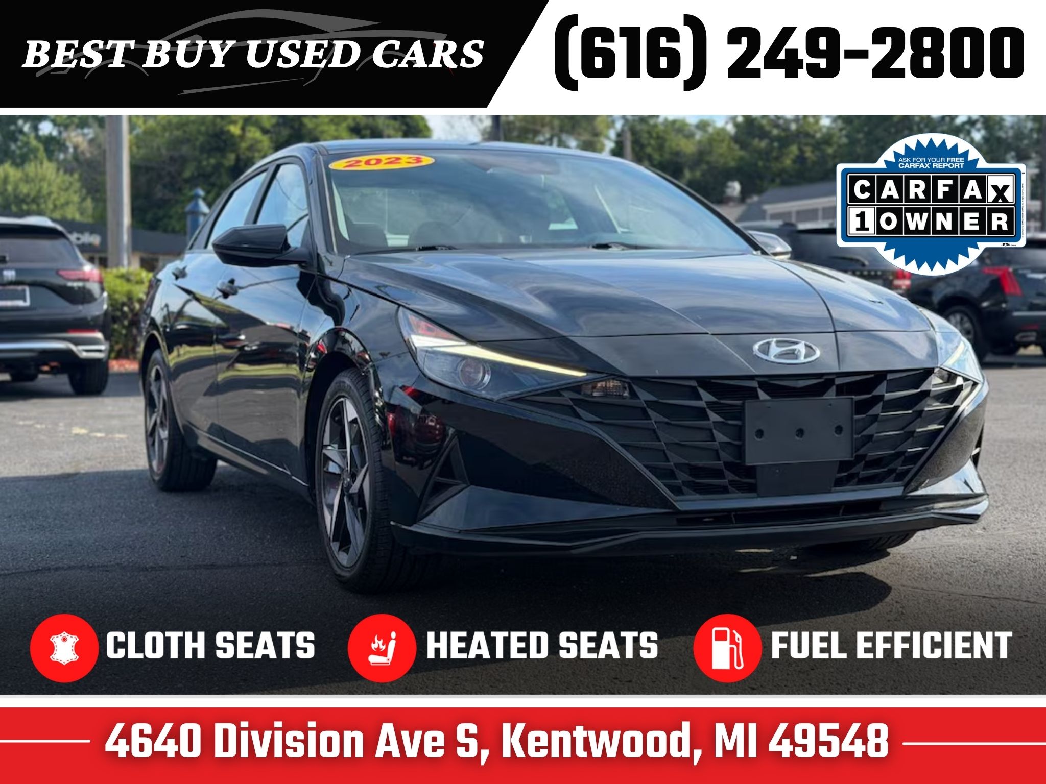 Onyx Black 2023 Hyundai Elantra Sedan Front-Wheel Drive