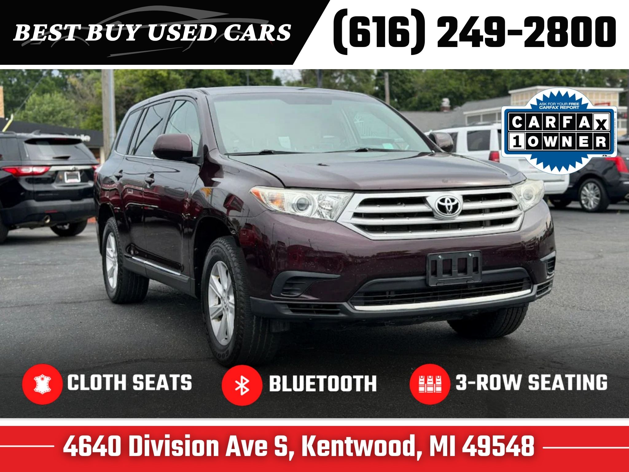 Red (Burgundy) 2013 Toyota Highlander SUV / Crossover  
