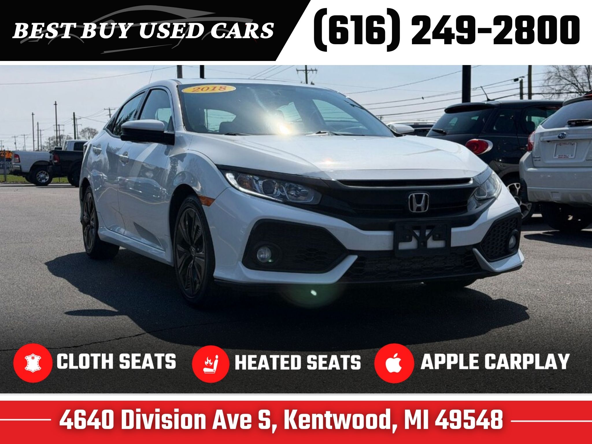 White 2018 Honda Civic Hatchback EX FWD Hatchback Front-Wheel Drive Continuously Variable Transmission