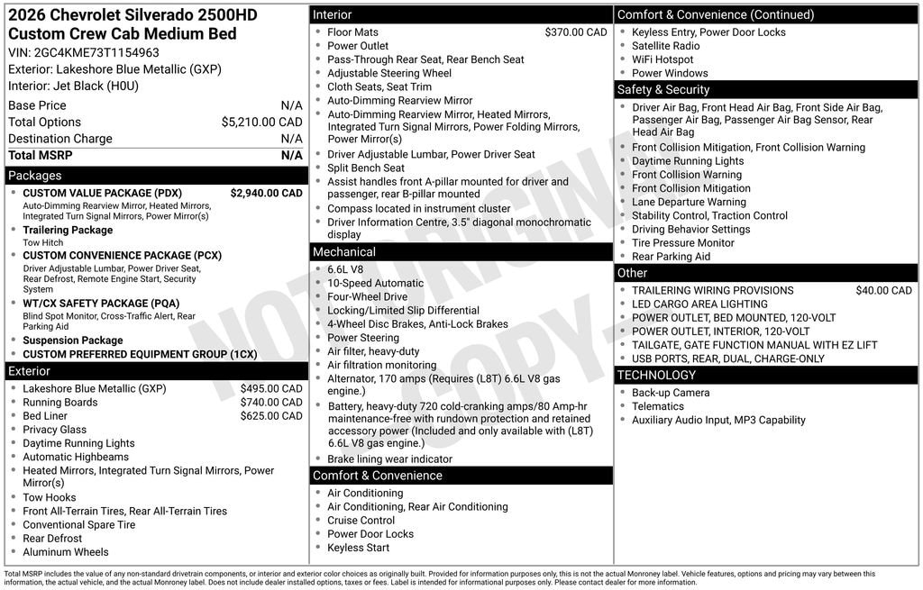 New 2026 Chevrolet Silverado 2500 HD Custom Truck