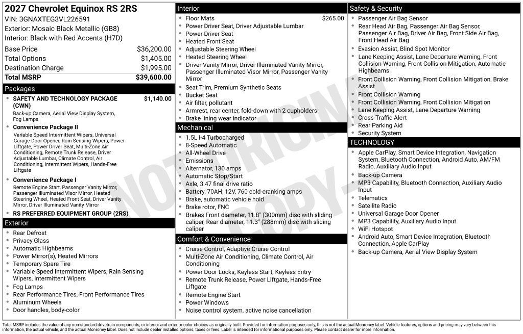 New 2027 Chevrolet Equinox RS SUV