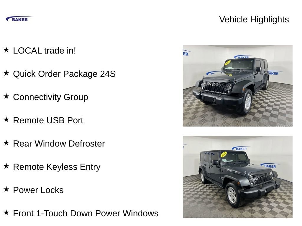 Used 2017 Jeep Wrangler JK Unlimited Sport 4x4 SUV