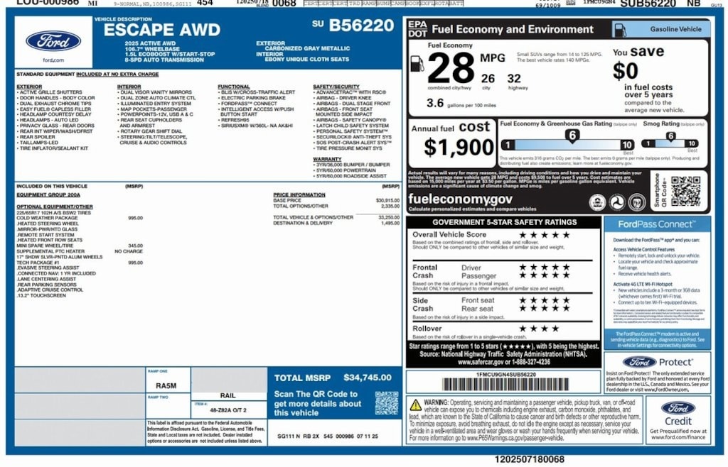 New 2025 Ford Escape Active SUV