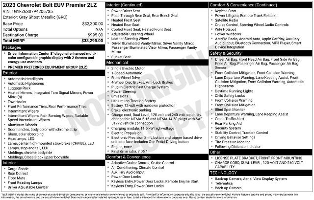 Used 2023 Chevrolet Bolt EUV Premier with VIN 1G1FZ6S07P4206735 for sale in Auburn, NY