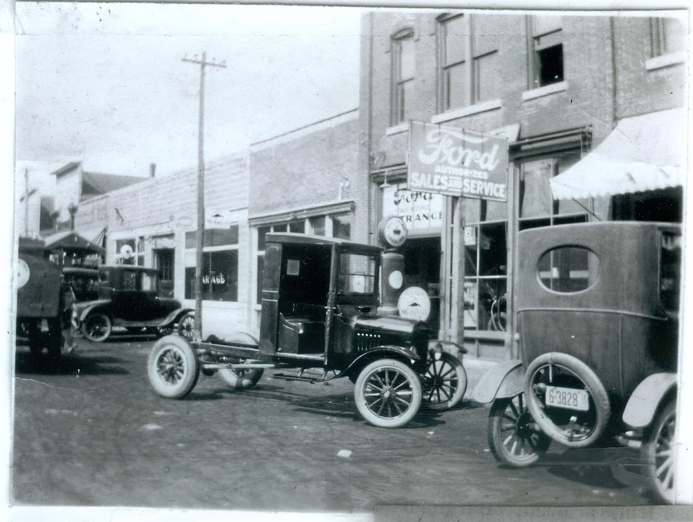 Early 1900s Ford franchise in downtown Hudson, Iowa