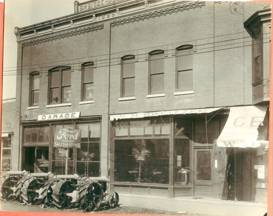 Ford tractors for sale at the Hudson, Iowa Ford dealership in the 1930s