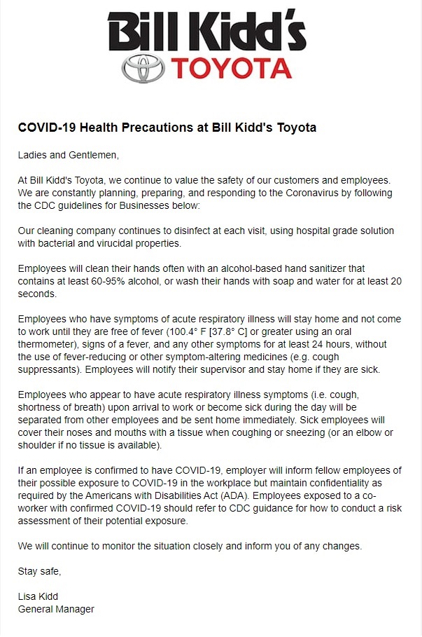 covid 19 response bill kidd s timonium toyota covid 19 response bill kidd s