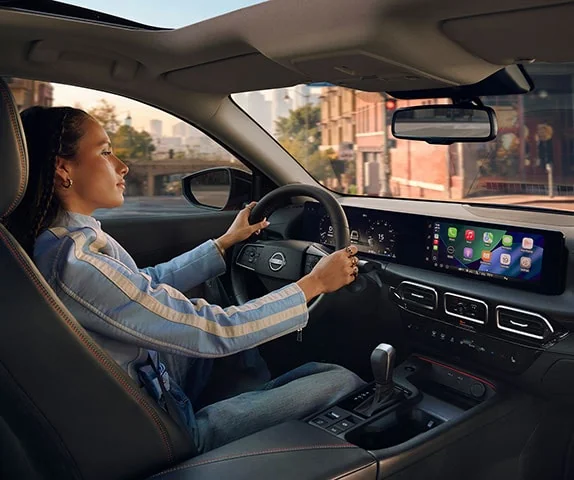Nissan Sentra driver cockpit with the infotainment display, the interior to check on a used car test drive