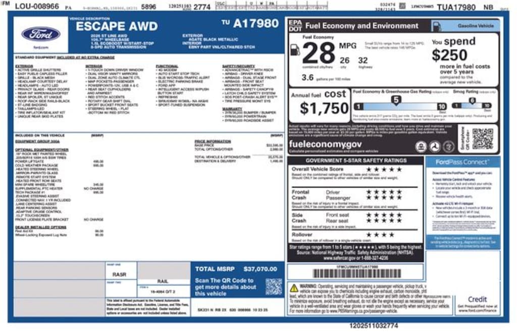 New 2026 Ford Escape ST-Line SUV