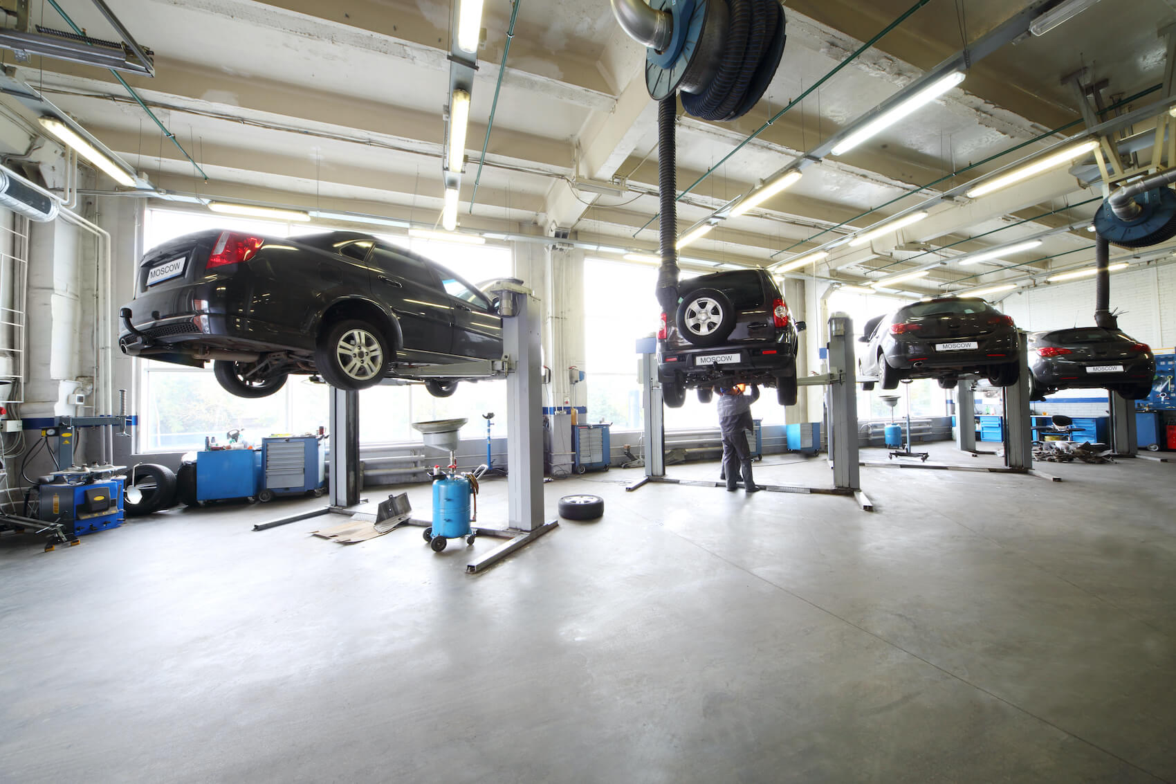 Cars lifted in service center