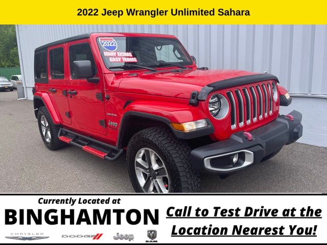 Used 2022 Jeep Wrangler Unlimited Sahara with VIN 1C4HJXEN3NW240760 for sale in Binghamton, NY