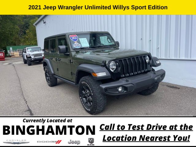 Used 2021 Jeep Wrangler Unlimited Willys Sport with VIN 1C4HJXDG0MW662311 for sale in Binghamton, NY