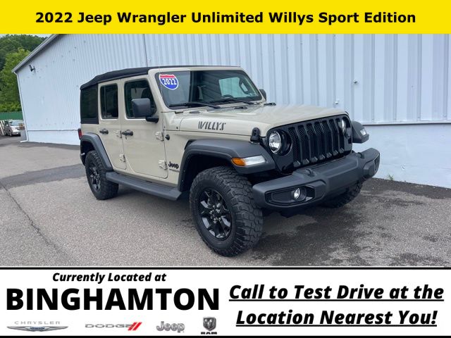Used 2022 Jeep Wrangler Unlimited Willys Sport with VIN 1C4HJXDN1NW256599 for sale in Binghamton, NY