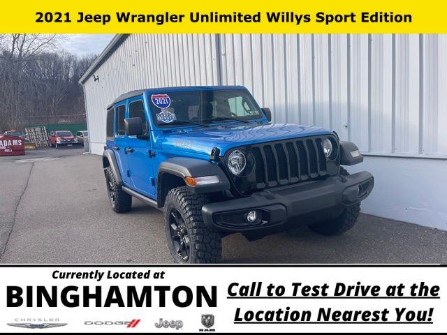 Used 2021 Jeep Wrangler Unlimited Willys Sport with VIN 1C4HJXDN0MW856738 for sale in Binghamton, NY