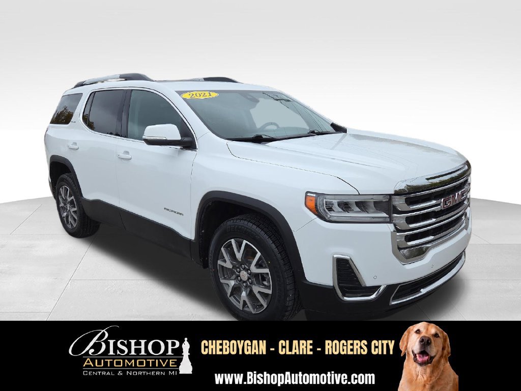 Used 2021 GMC Acadia SLE with VIN 1GKKNRLS9MZ203258 for sale in Rogers City, MI