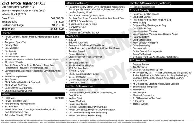 2021 Toyota Highlander XLE image 2