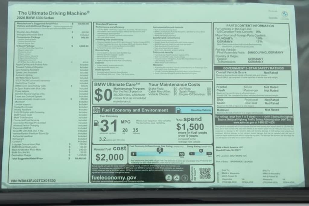 New 2026 BMW 5 Series 530i Sedan
