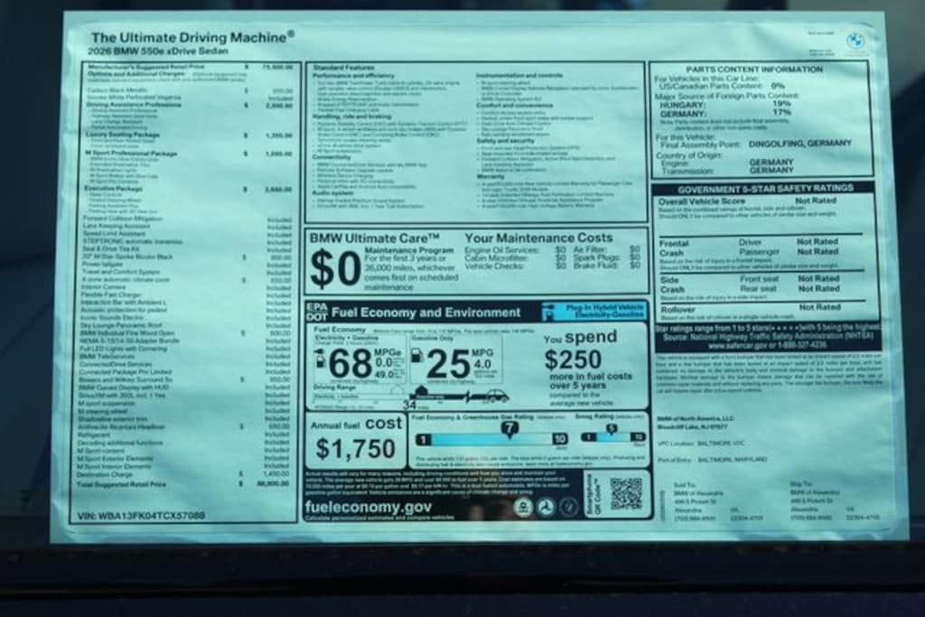 New 2026 BMW 5 Series 550e xDrive Sedan