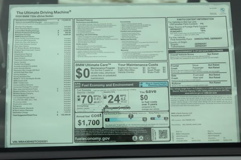 New 2026 BMW 7 Series 750e xDrive Sedan