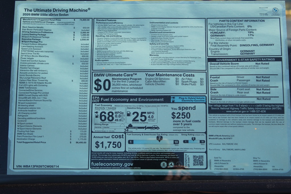 New 2026 BMW 5 Series 550e xDrive Sedan