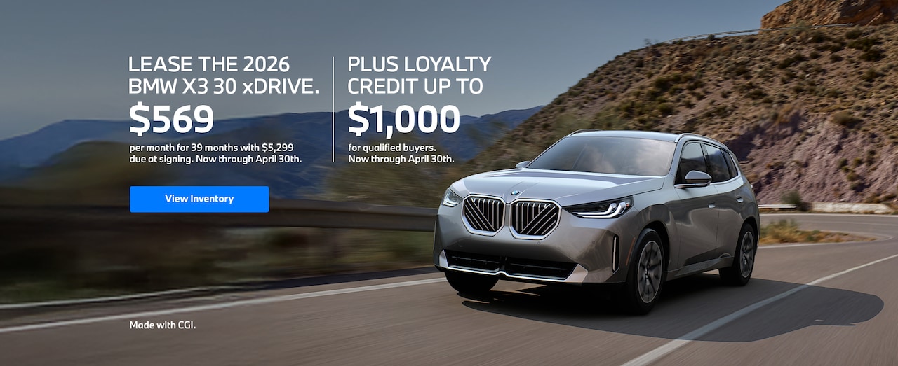 2026 X3 lease starting at \$569 per month for 39 months