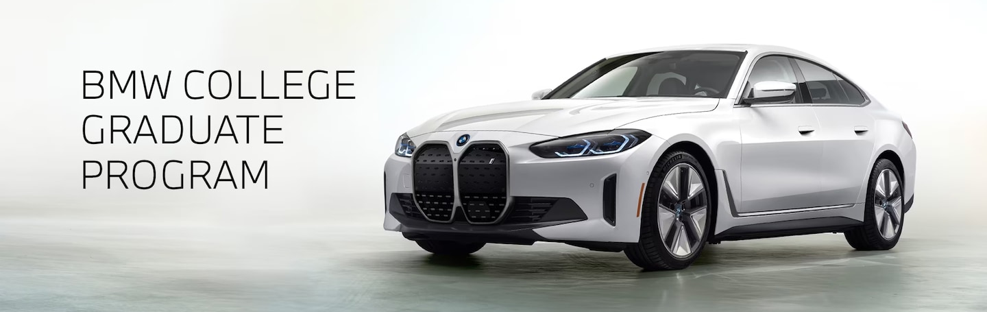 White BMW i4 parked. BMW College Graduate Program.