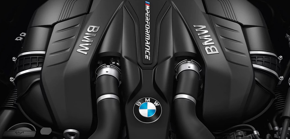 Under the hood of a 2018 BMW M550i xDrive featuring an M Performance TwinTurbo V8