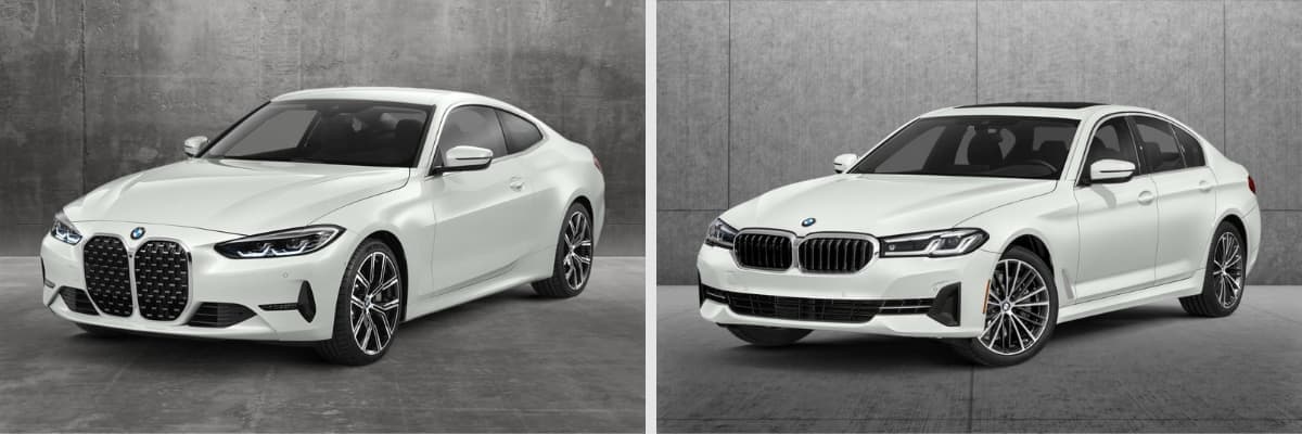 A graphic showing a BMW 4 Series next to a BMW 5 Series
