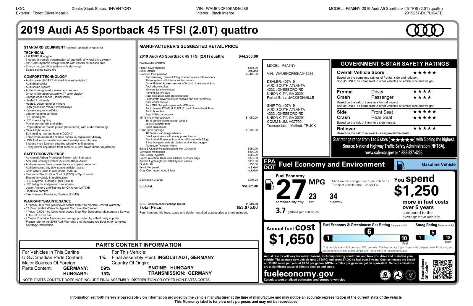 2019 Audi A5 Sportback Premium Plus
