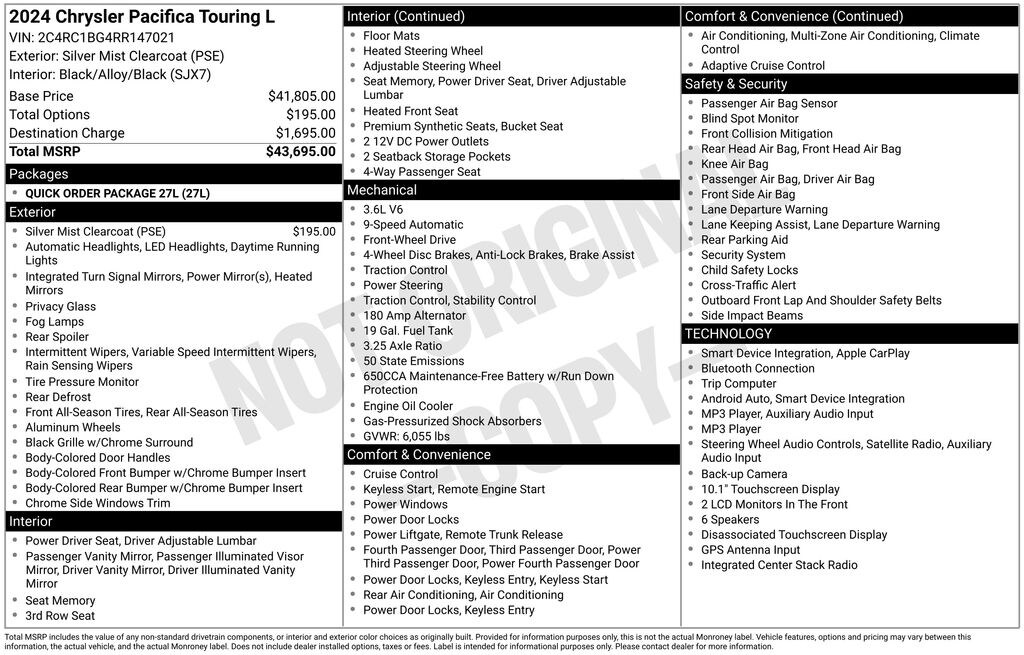 Used 2024 Chrysler Pacifica Touring L Minivan/Van