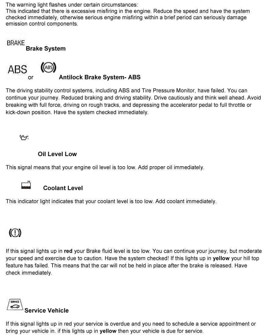 Bmw Warning Lights Chart