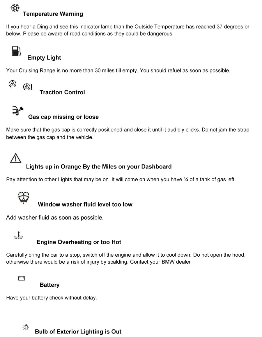 Bmw Dashboard Warning Lights Chart