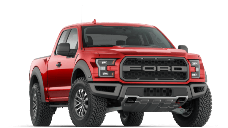 A red 2020 Ford F-150 Raptor