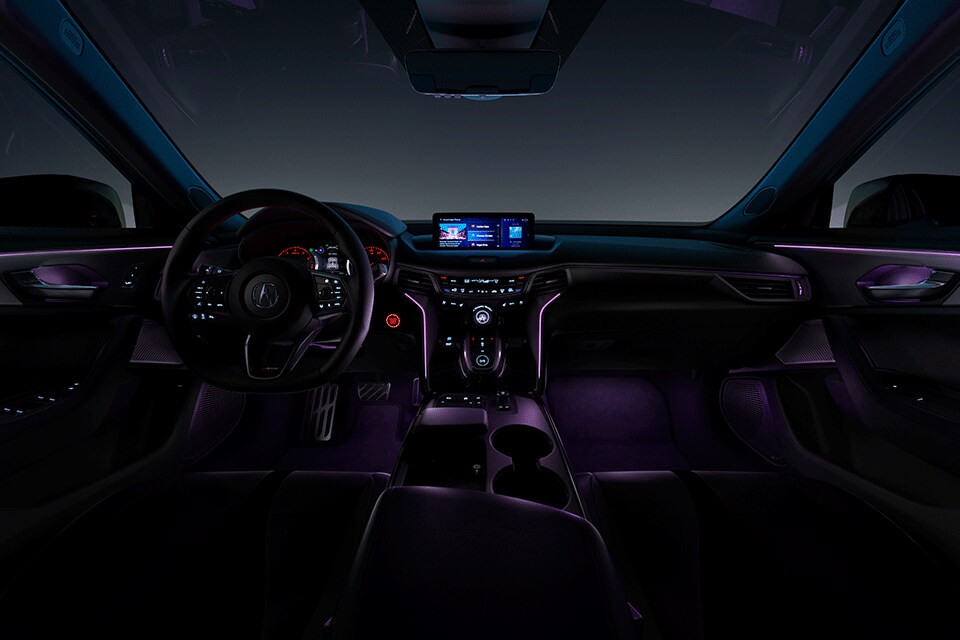 All-New 2022 Acura TLX at Bobby Rahal Acura | 2022 Acura TLX Interior at Night with Center Console Lit Up Purple