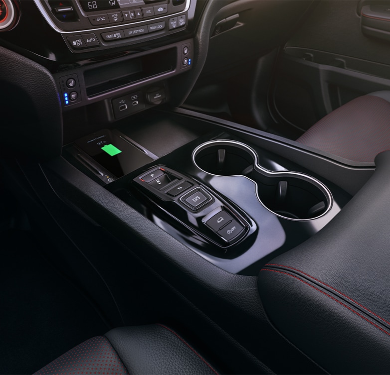 New 2025 Honda Passport at Delaney Honda | Closer look at the center console of a 2025 Honda Passport
