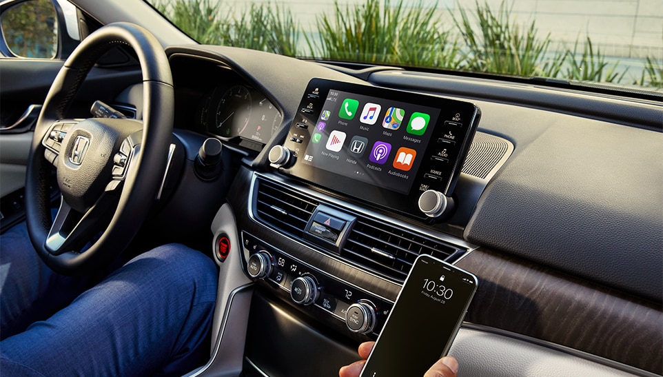 The Top 3 Most Fuel-Efficient Honda Models at Bobby Rahal Honda of State College | Close up of the interior of a Honda Accord with apple car play