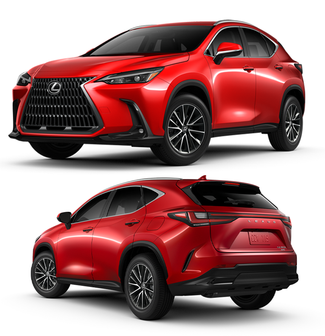 2023 Lexus NX | Front and rear profile of a red 2023 Lexus NX