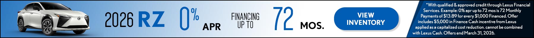 Lexus RZ 0% APR up to 72 Months