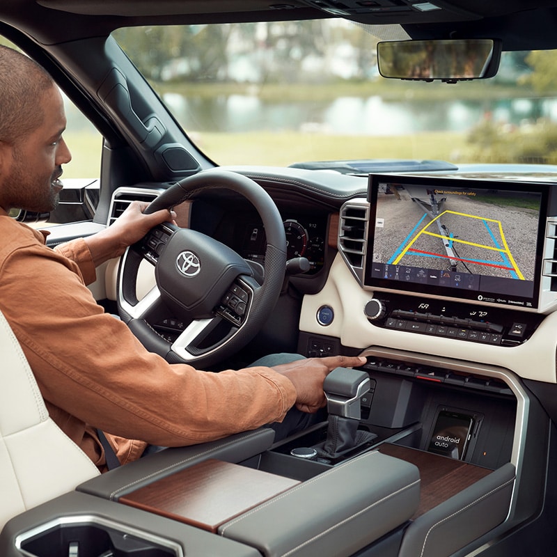 The All-New 2022 Toyota Tundra at Bobby Rahal Toyota in Mechanicsburg, PA | 2022 Toyota Tundra Infotainment System Displaying Back-Up Camera