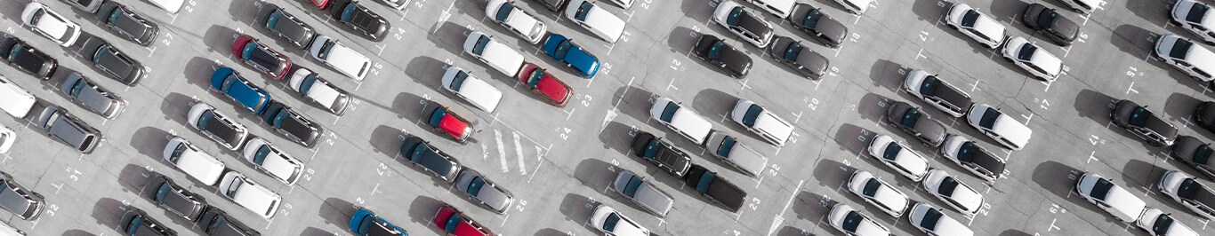 Enjoy A Test Drive At Bobby Rahal Toyota in Mechanicsburg, PA | Aerial view of a parking lot filled with cars