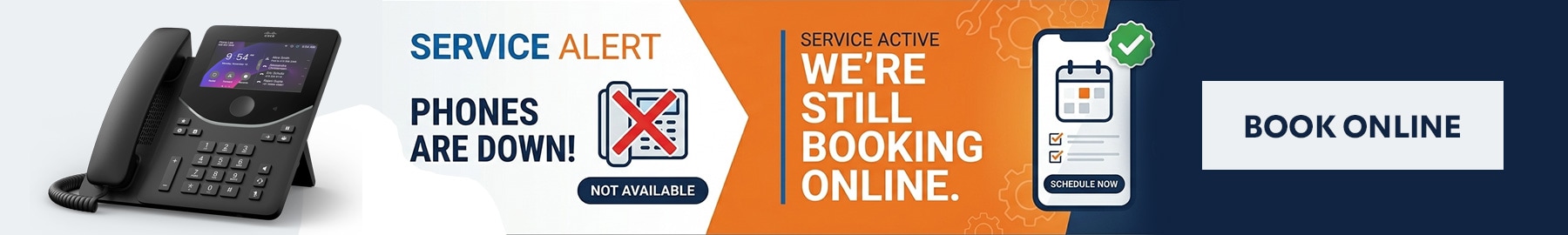 Our phones are down. Book your service online.