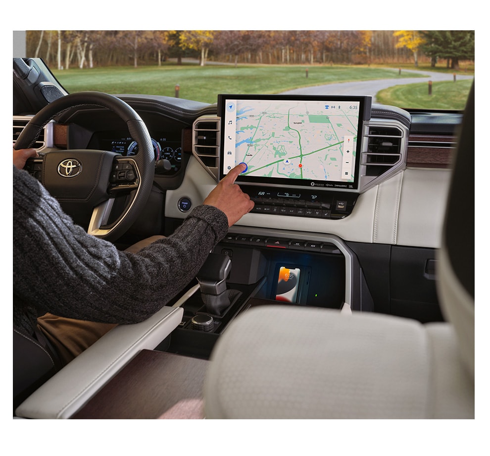 Car Technology Trends at Bobby Rahal Toyota in Mechanicsburg, PA | Interior of a 2023 Toyota Sequoia with touch screen navigation 
